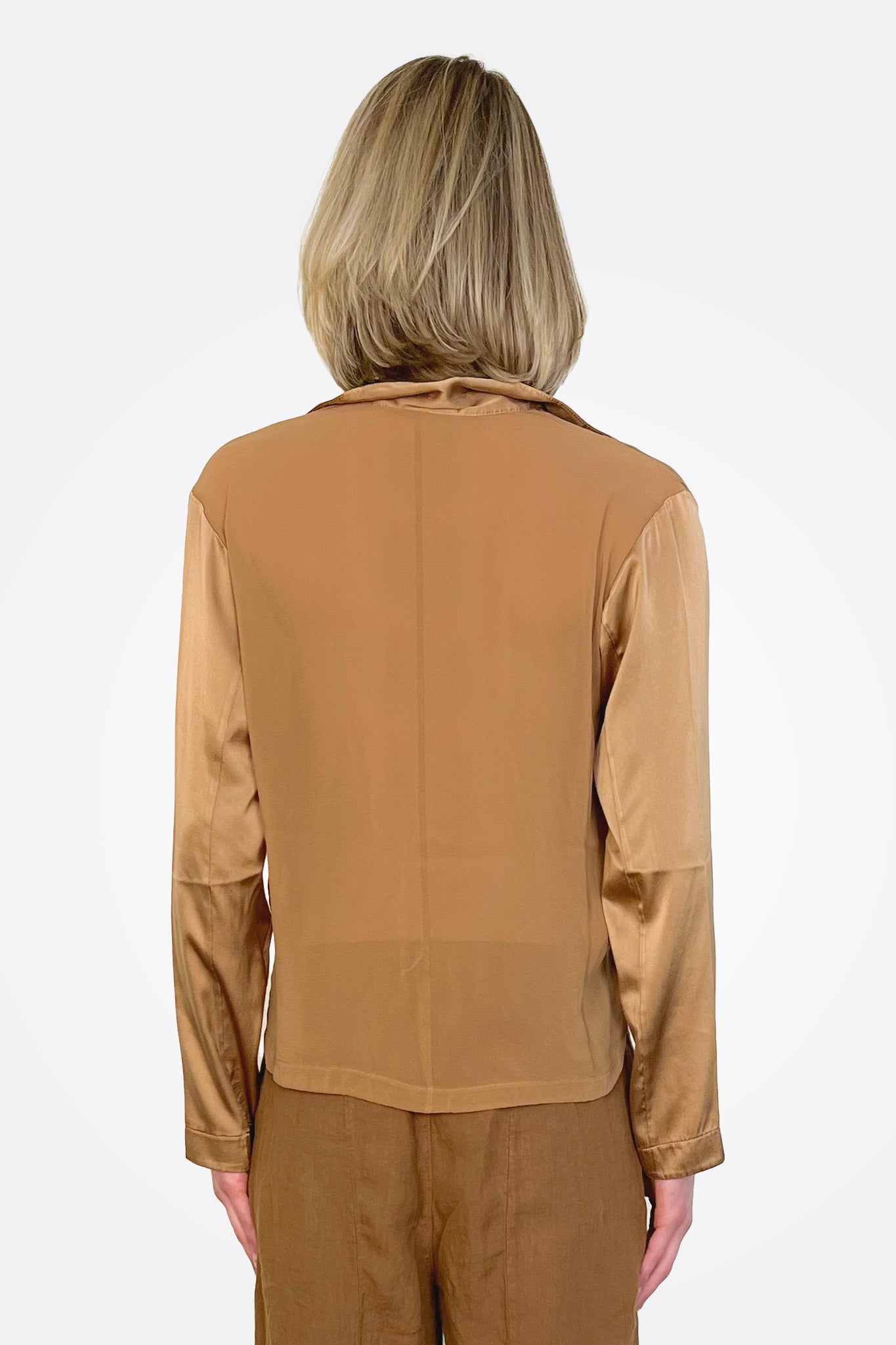 Long Sleeve Stretch Silk Satin Shirt - Rust by Transit Par-Such — alternate view