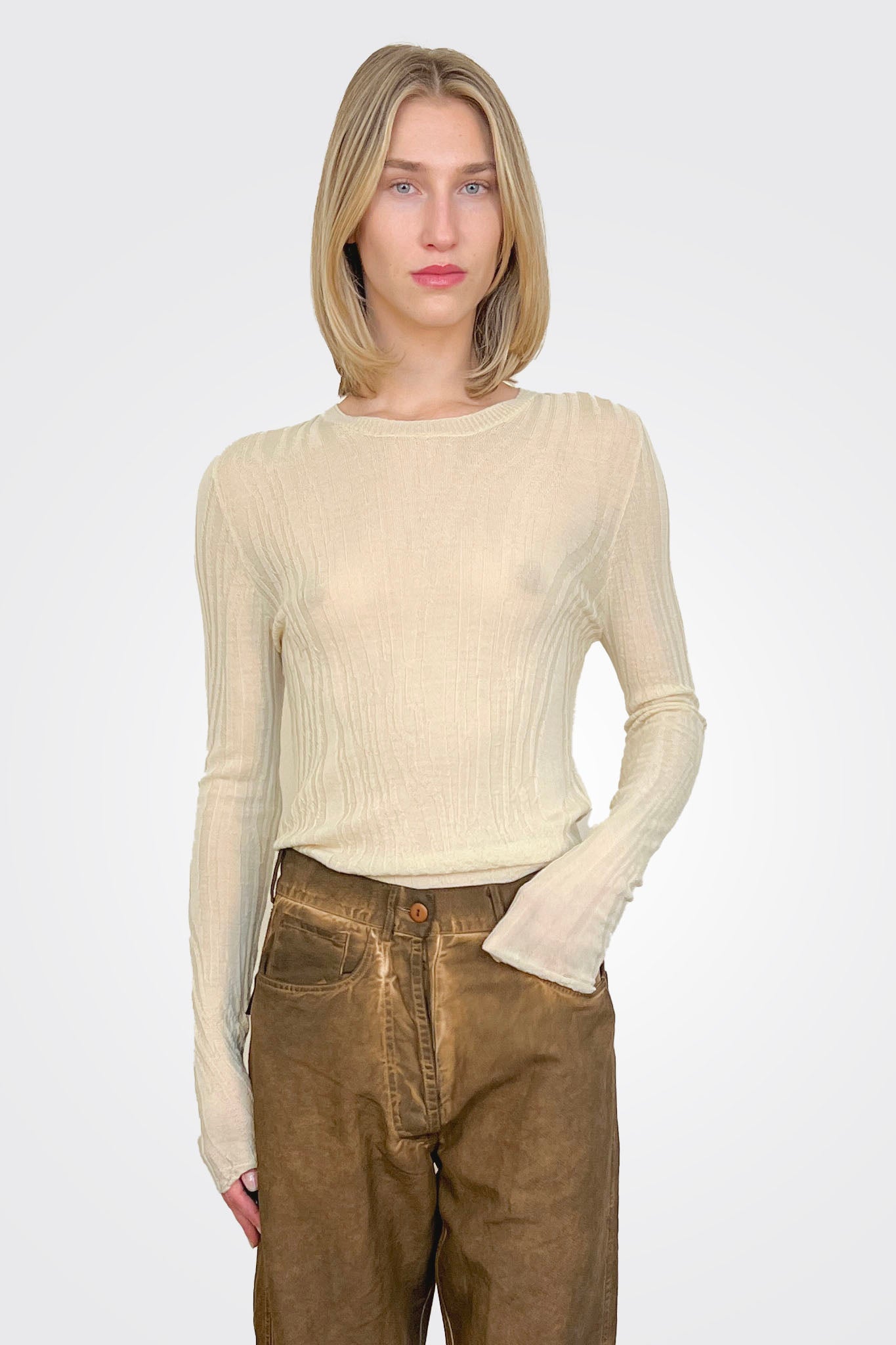 Long Sleeve Semi Sheer Shirt - Sabbia by Serie Numerica — alternate view