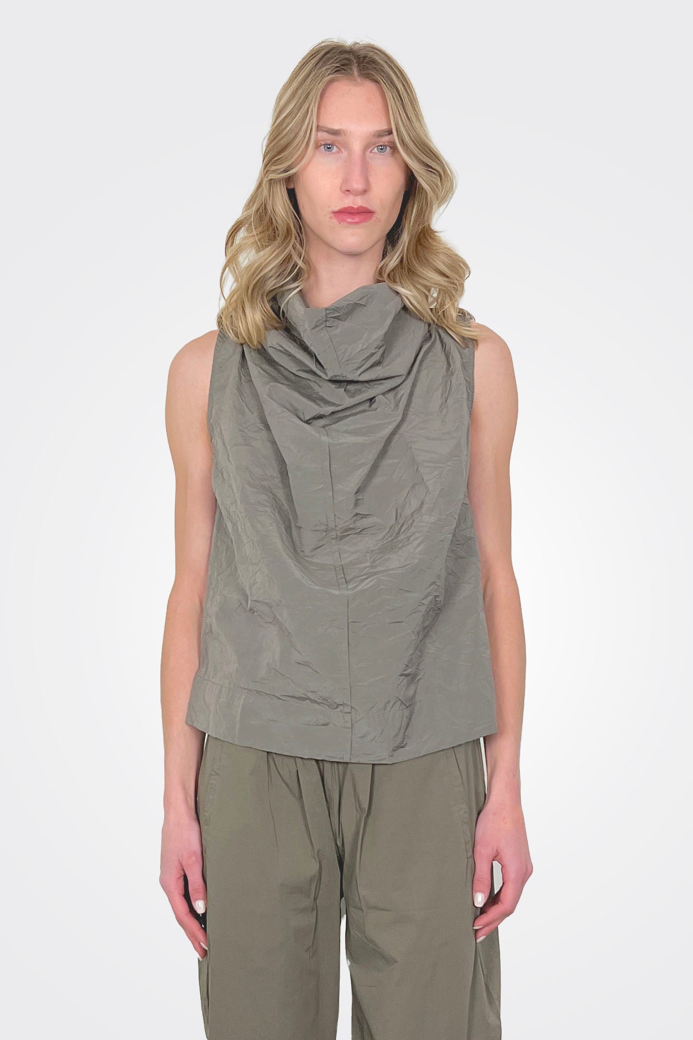 Crinkled Cotton Draped Top - Safari by Kristensen — alternate view