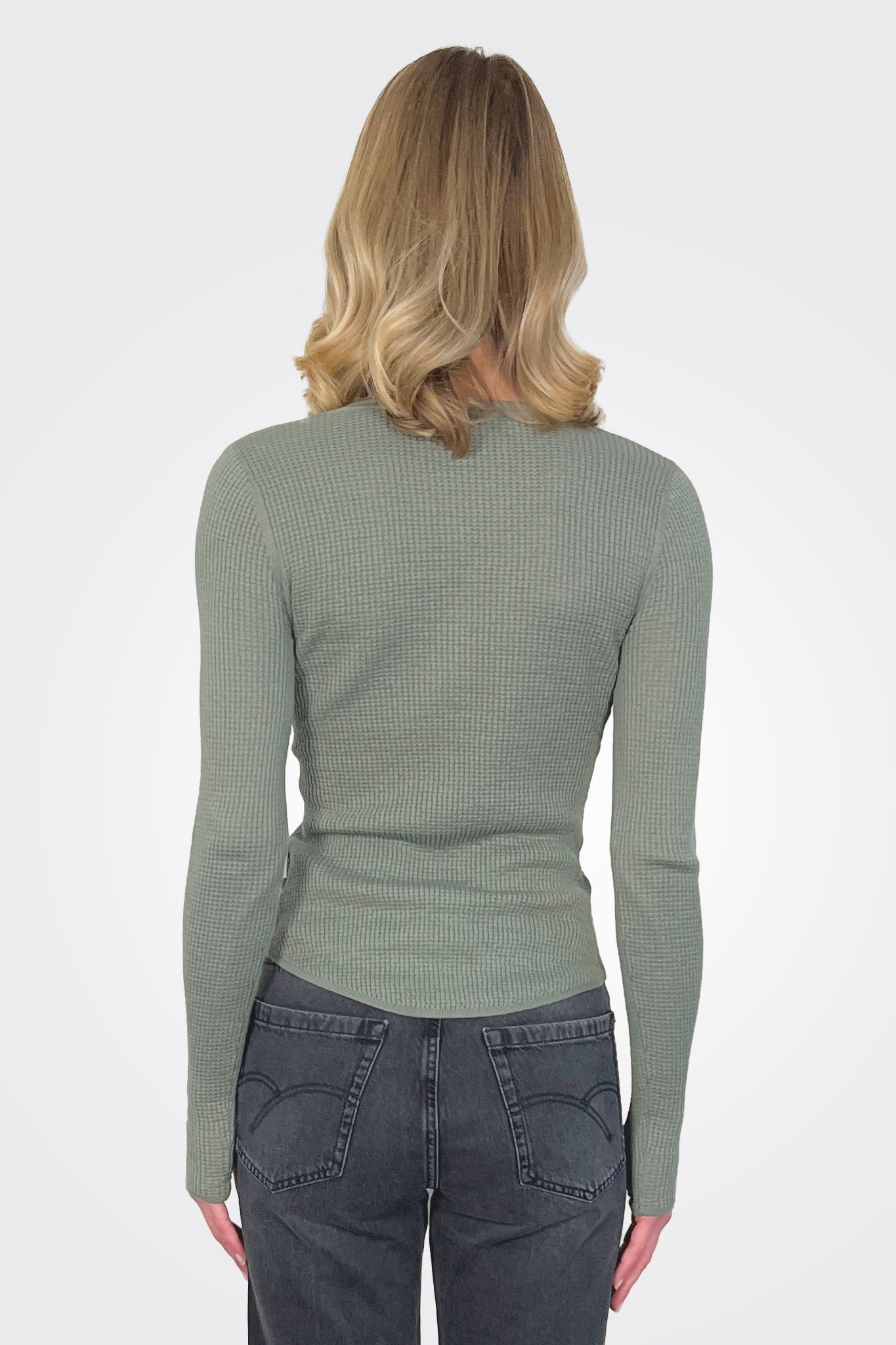 Shirttail Waffle Vee - Sage by Margaret O'Leary — alternate view