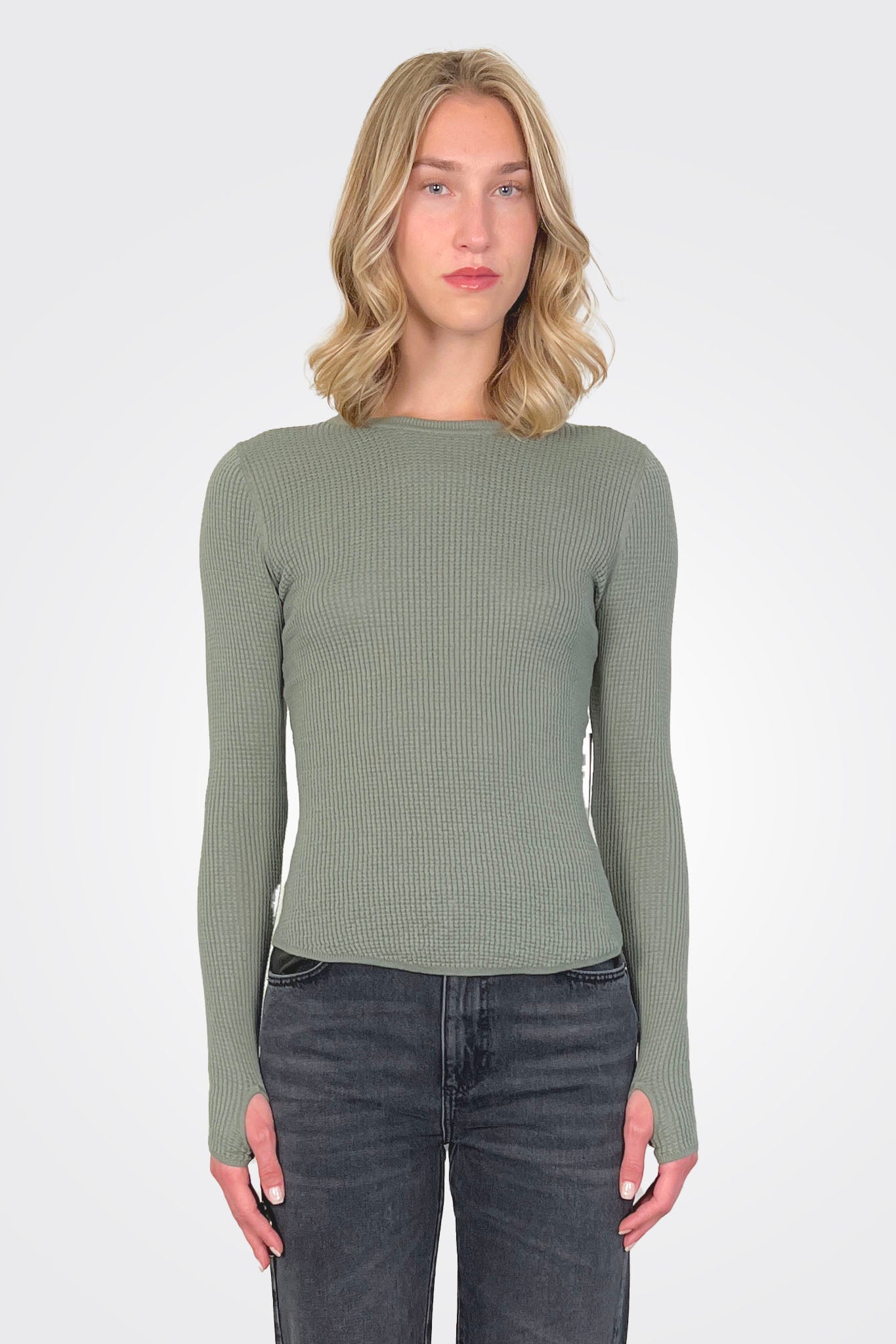 Shirttail Waffle Crew - Sage by Margaret O'Leary | 25 South Boutiques