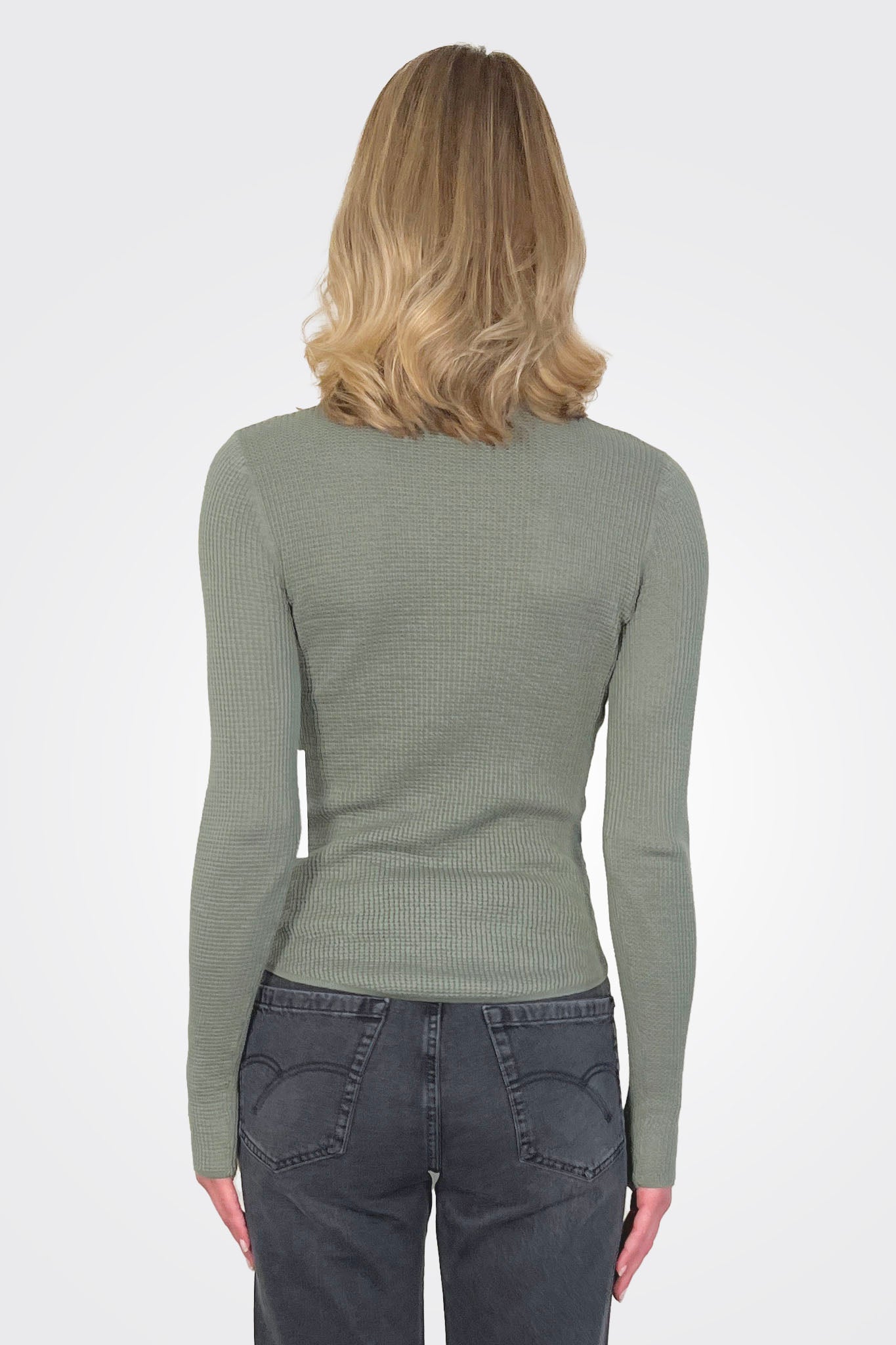 Shirttail Waffle Crew - Sage by Margaret O'Leary — alternate view
