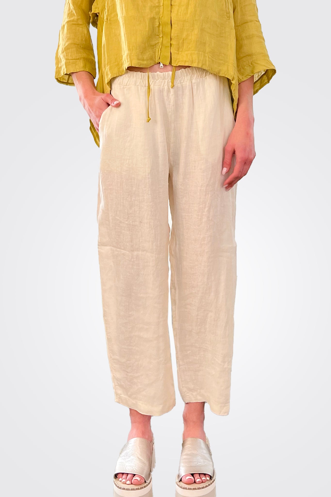 Linen Elastic Waist Trousers - Sand by Transit Par-Such — alternate view