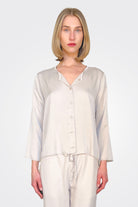 Collarless Crop Silk Shirt - Sand by Private 0204 | 25 South Boutiques