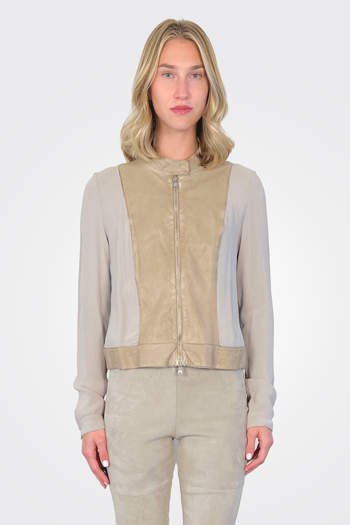 Leather Mix Media Jacket - Sand by Transit Par-Such — alternate view