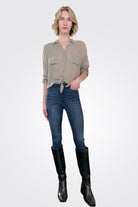 Cargo Pocket Tie Front Top - Sand by Maven West — view 3