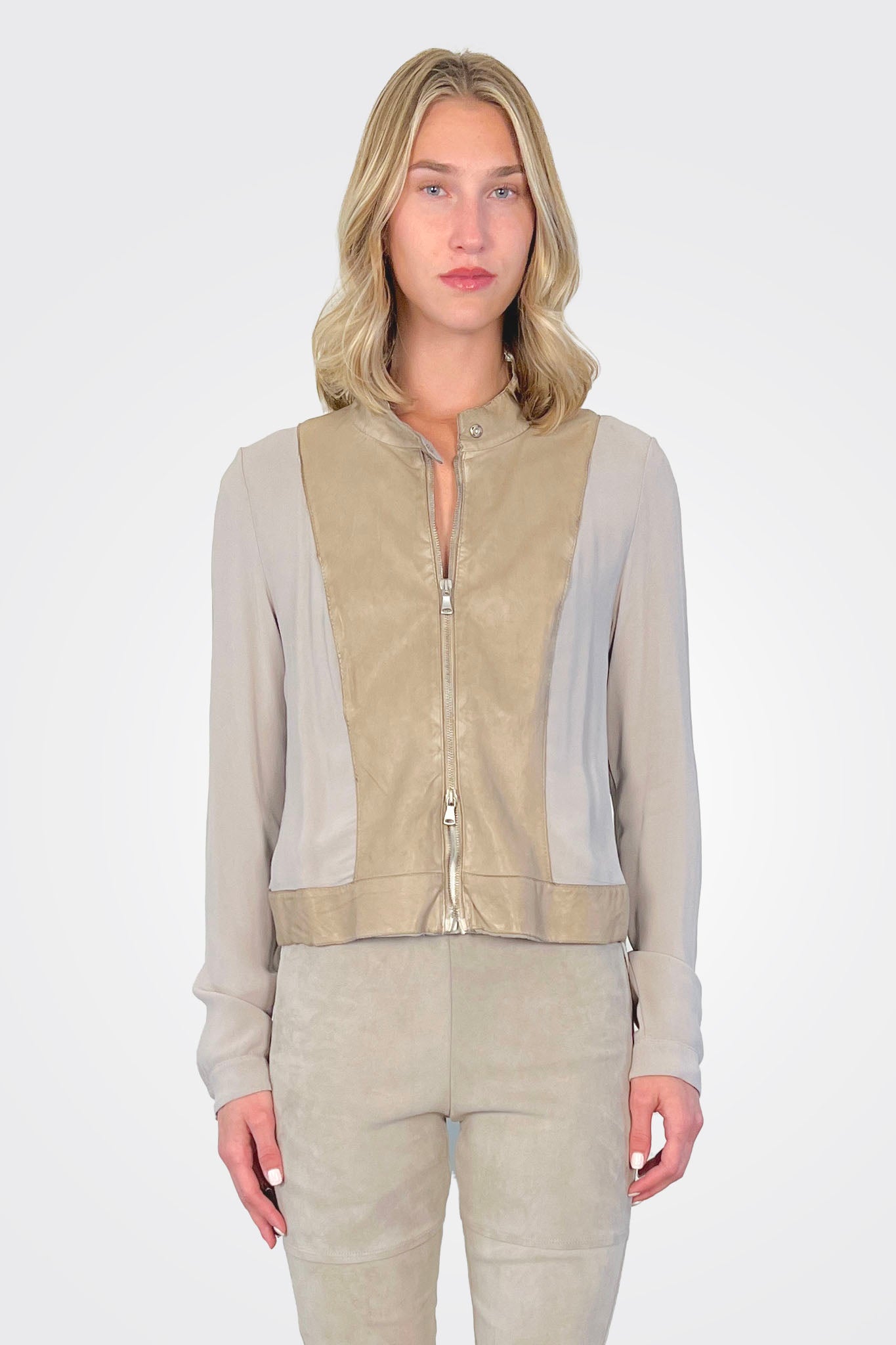 Leather Mix Media Jacket - Sand by Transit Par-Such — view 3
