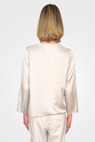 Collarless Crop Silk Shirt - Sand by Private 0204 — alternate view