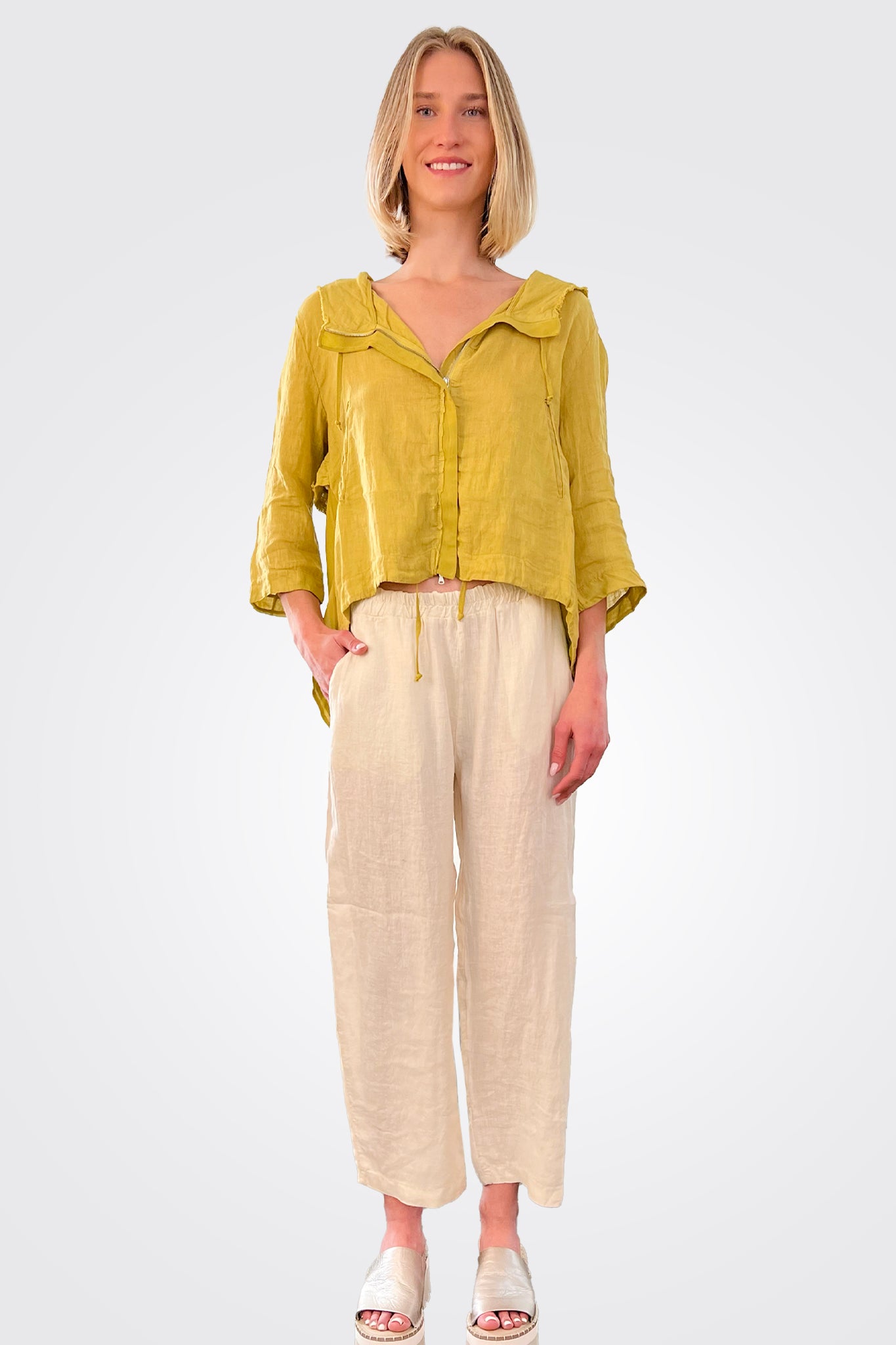 Linen Elastic Waist Trousers - Sand by Transit Par-Such | 25 South Boutiques