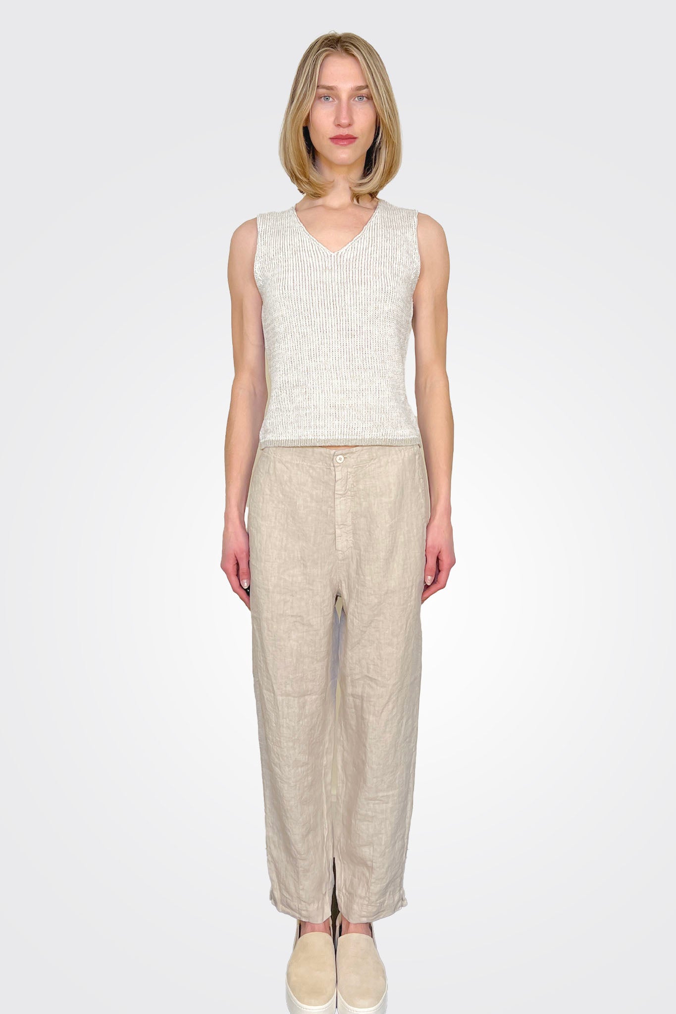 Linen Straight Leg Tapered Trousers - Sand by Transit Par-Such | 25 South Boutiques