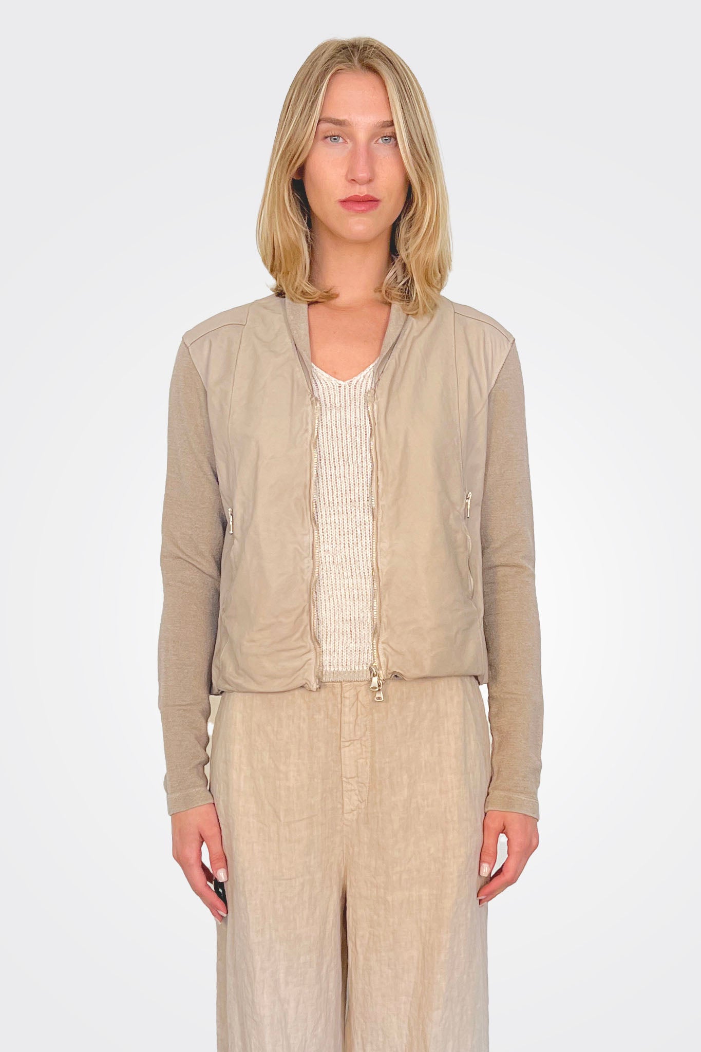 Slim Fit Zipped Short Jacket - Sand by Transit Par-Such — alternate view