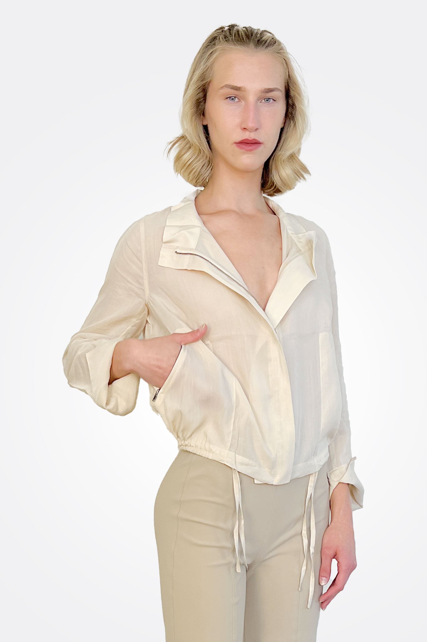 Yabella Sheer Mockneck Zip Jacket - Clay by Elaine Kim | 25 South Boutiques