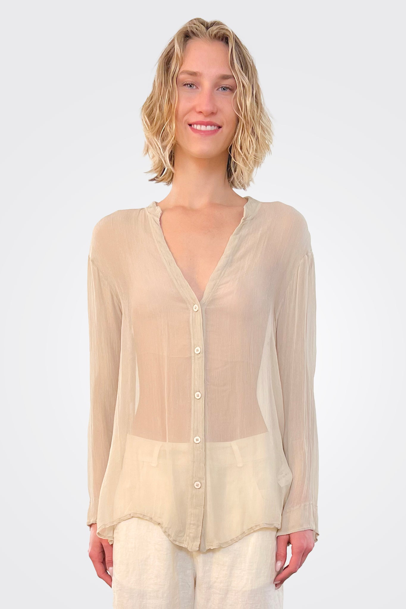 Semi Sheer Blouse - Sand by Transit Par-Such | 25 South Boutiques