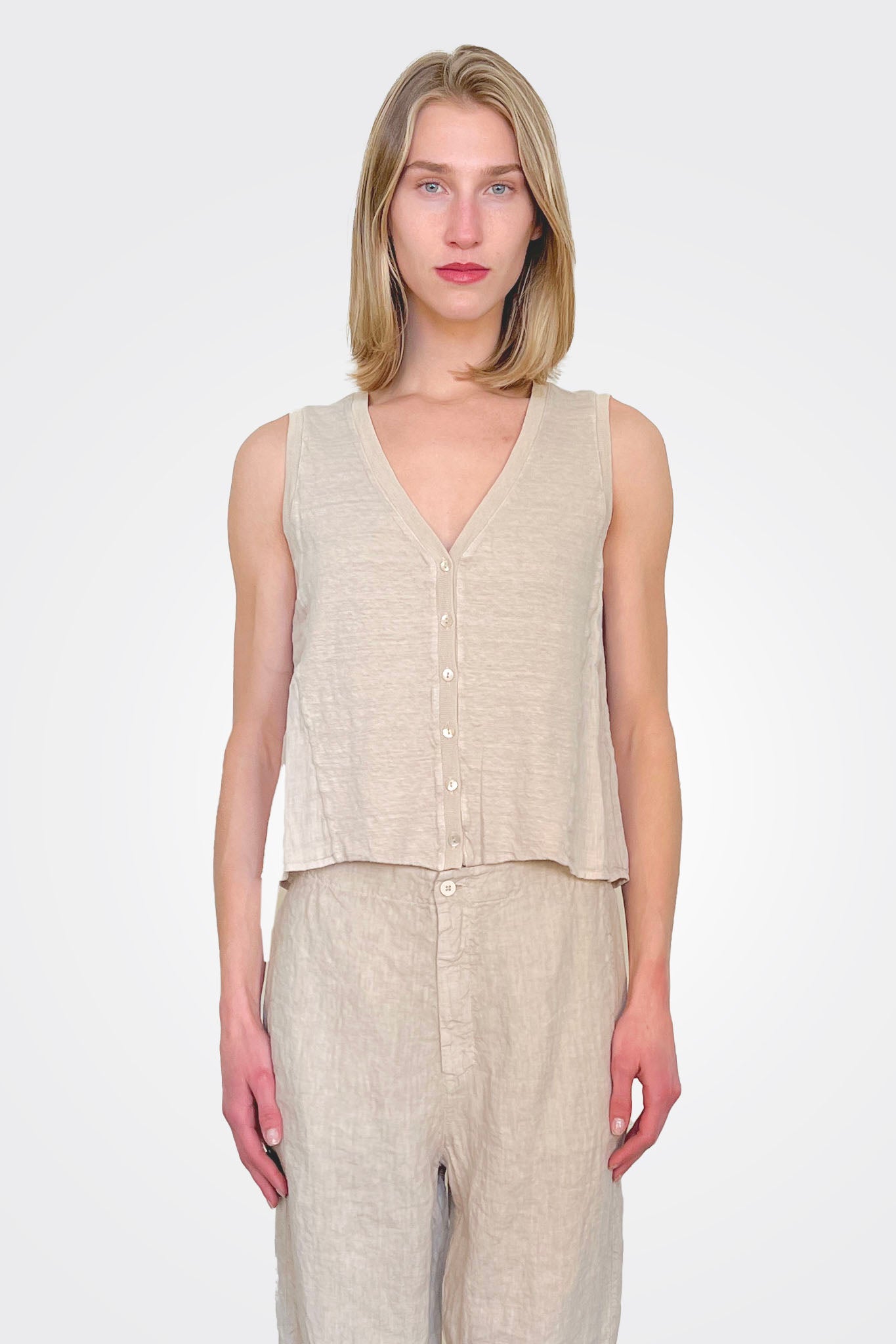 Linen Jersey Comfort Fit Flared Vest - Sand by Transit Par-Such | 25 South Boutiques