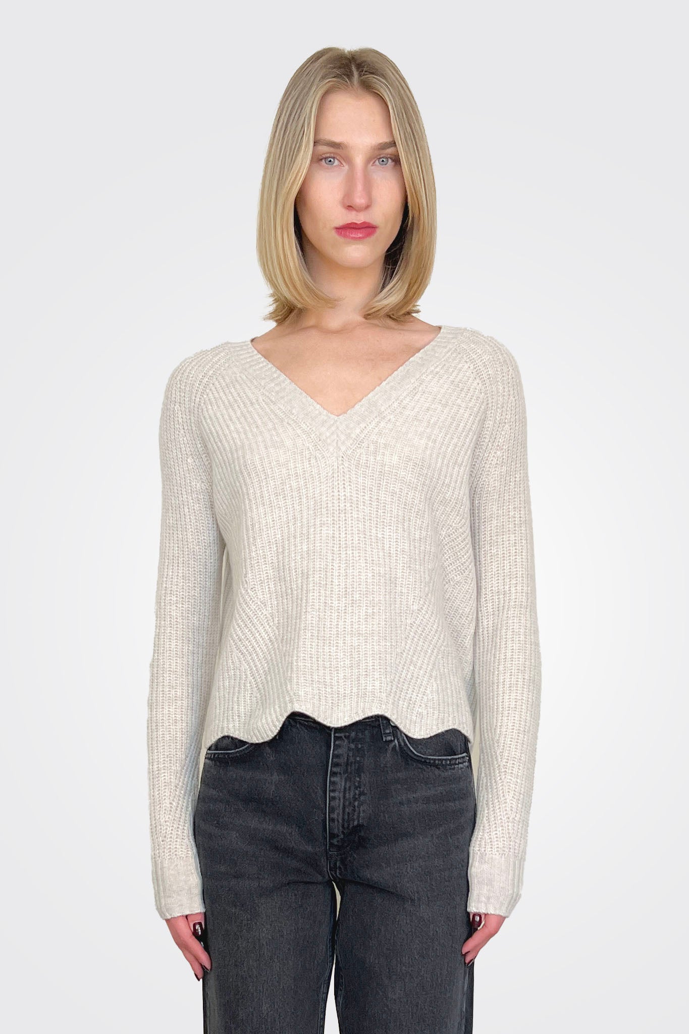 Scallop Shaker V Neck Sweater - Mojave by Autumn Cashmere | 25 South Boutiques