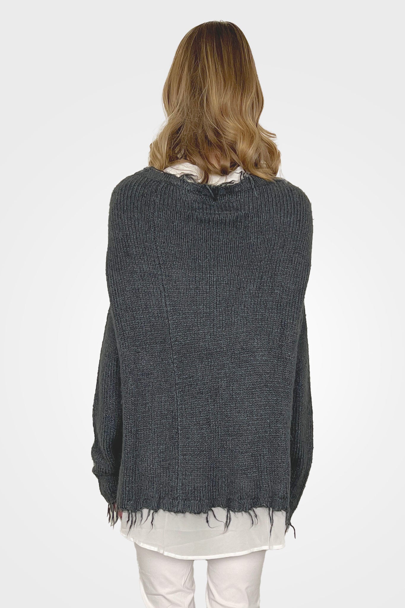 Silk Oversized Raw Edge Cardigan - Seaweed by Rundholz — view 3