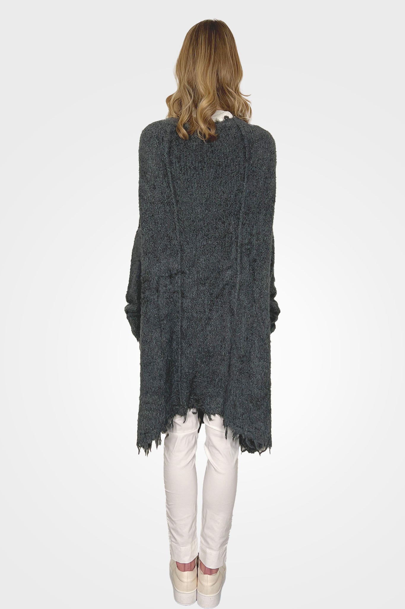 Silk Long Raw Edge Cardigan - Seaweed by Rundholz — view 3