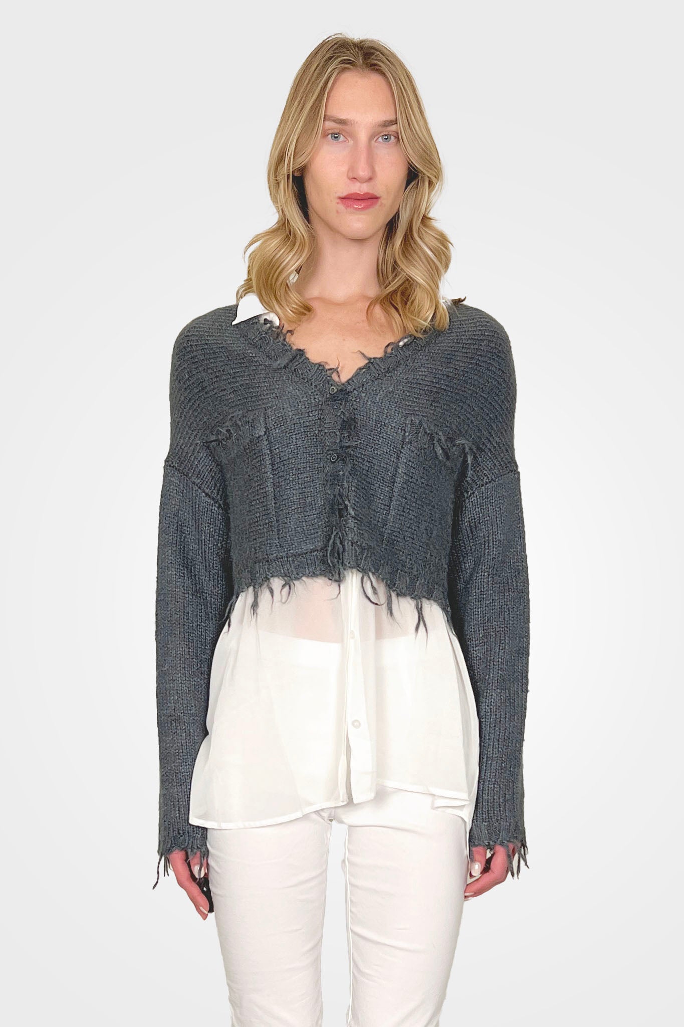 Silk Crop Raw Edge Cardigan - Seaweed by Rundholz | 25 South Boutiques