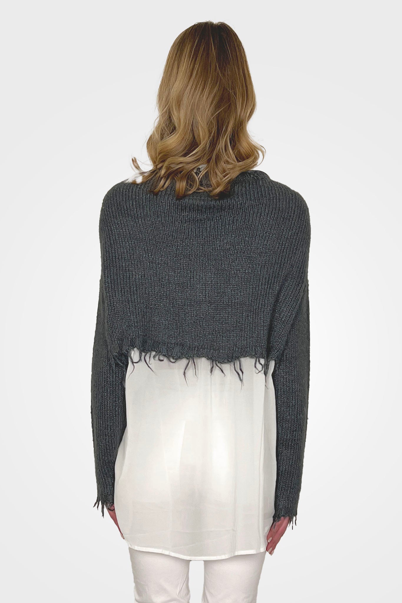Silk Crop Raw Edge Cardigan - Seaweed by Rundholz — alternate view