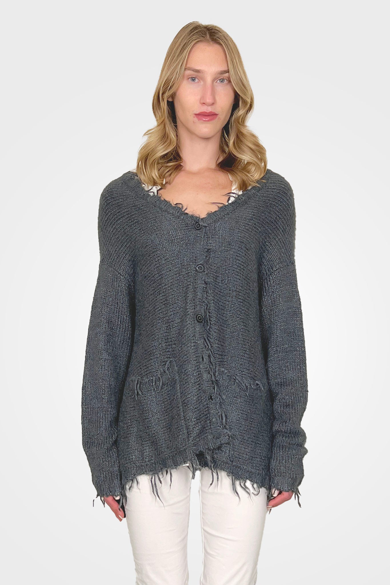 Silk Oversized Raw Edge Cardigan - Seaweed by Rundholz — alternate view