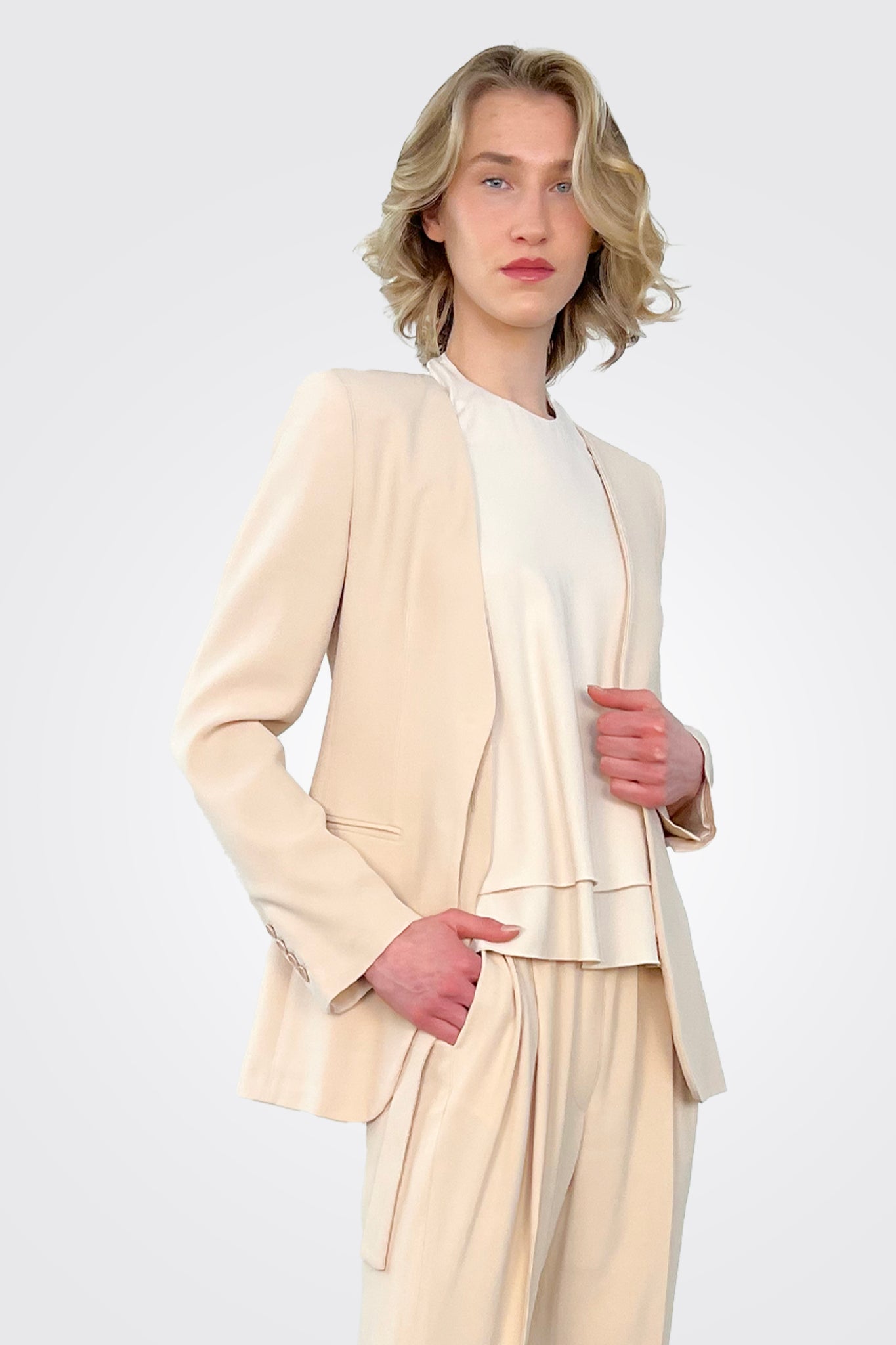 Collarless Jacket - Tan by Seventy Venezia — alternate view