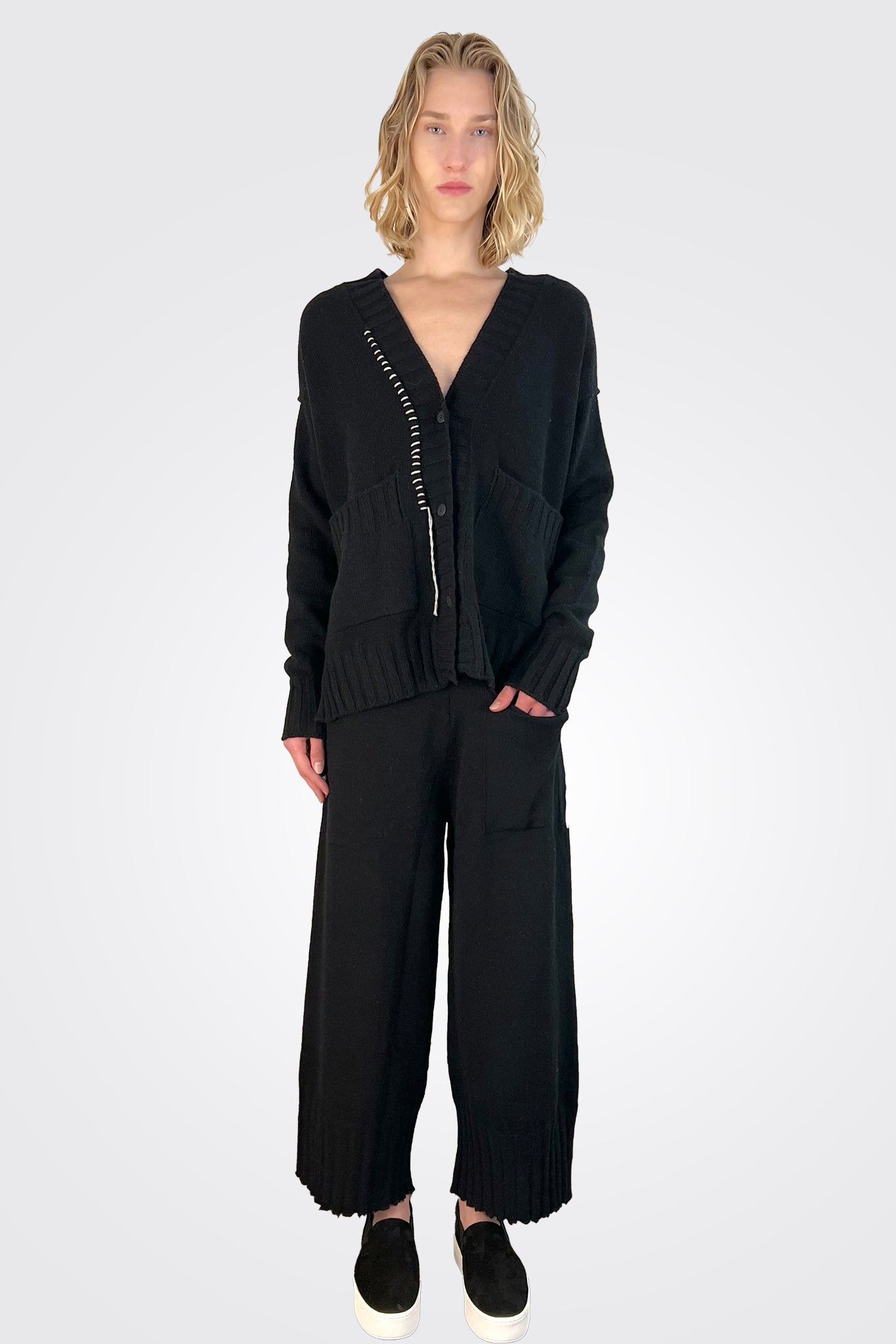Cashmere Ribbed Bottom Trousers - Black by Serie Numerica | 25 South Boutiques