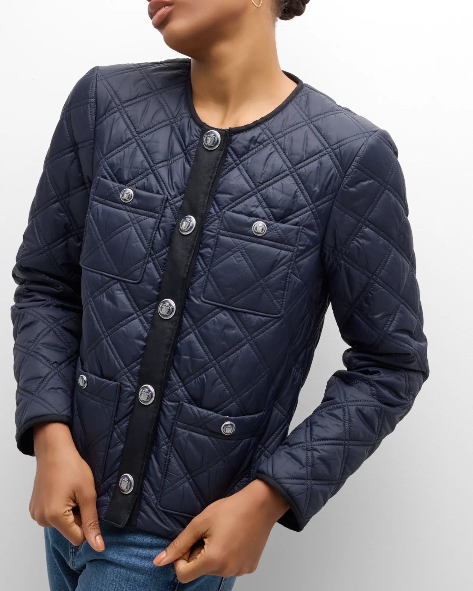 Shalia Quilted Jacket - Navy by Veronica Beard — alternate view