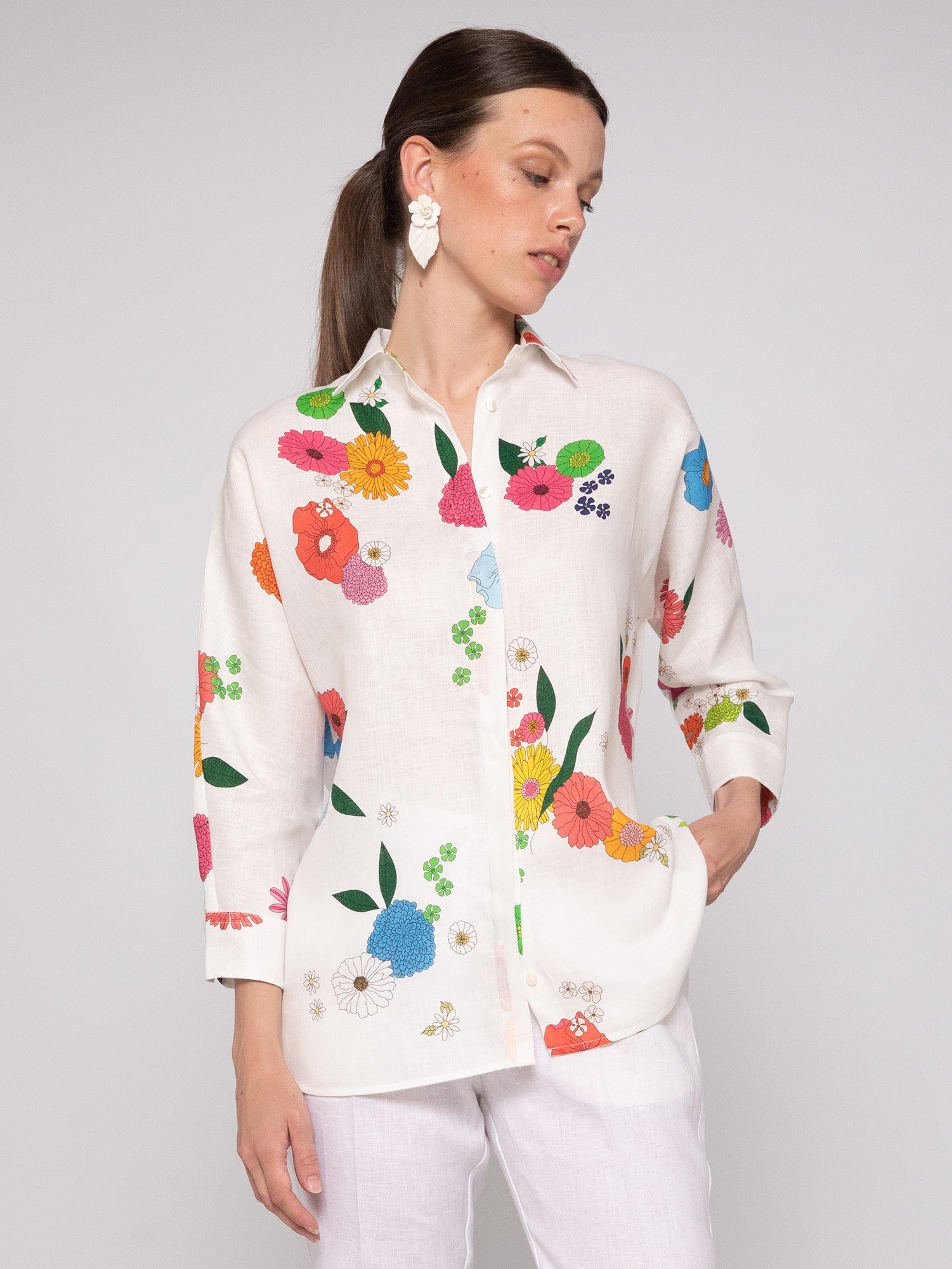 Louisa Linen Shirt - Flowers by Vilagallo | 25 South Boutiques
