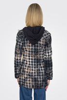 Hooded Plaid Shirt - Black / Grey by The Nu Vintage — view 4