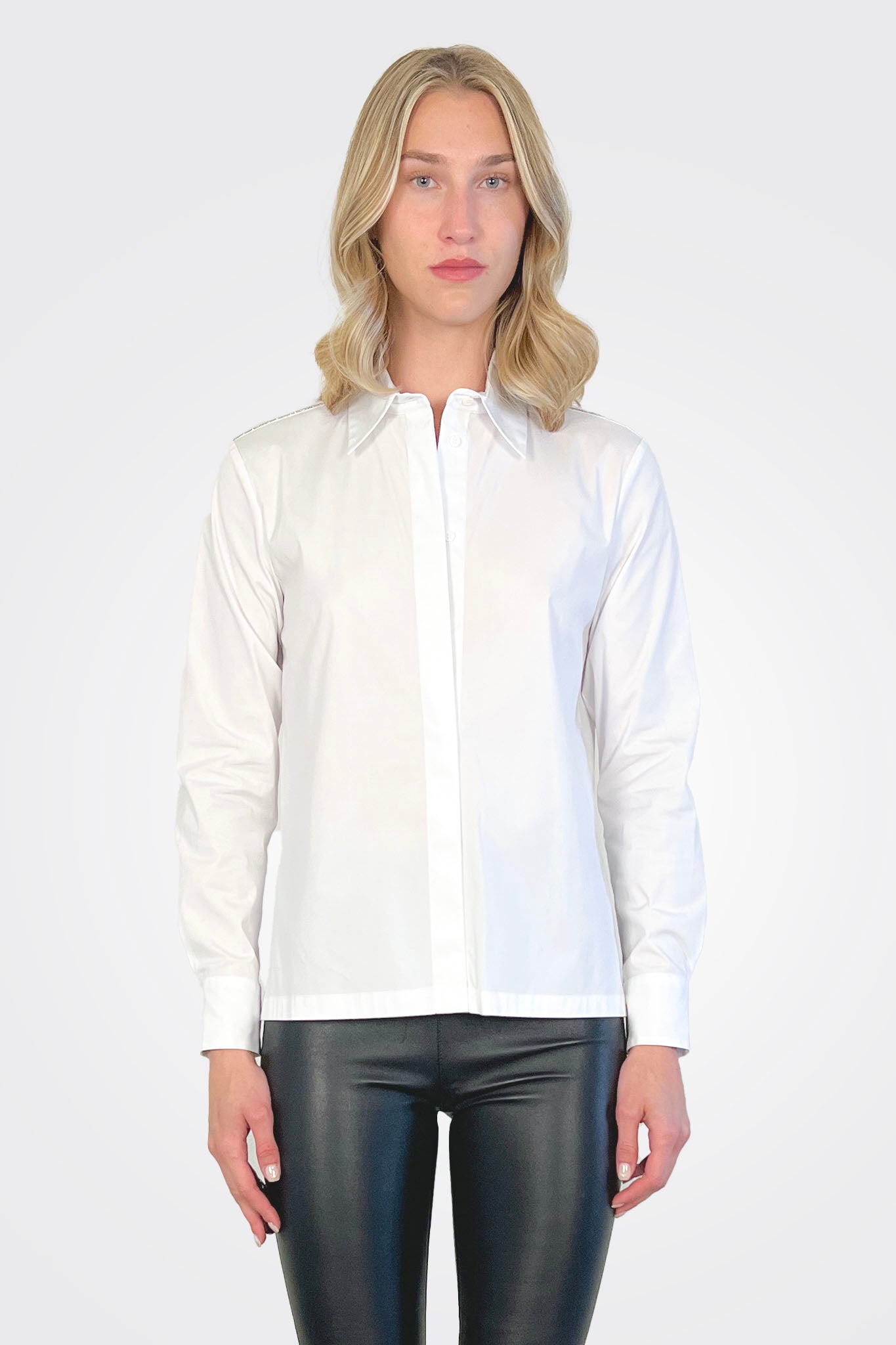 Beaded Shoulder Detail Shirt - White by Peserico | 25 South Boutiques