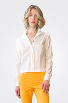 High Collor Button Up Crop Shirt - White by Liviana Conti — view 4