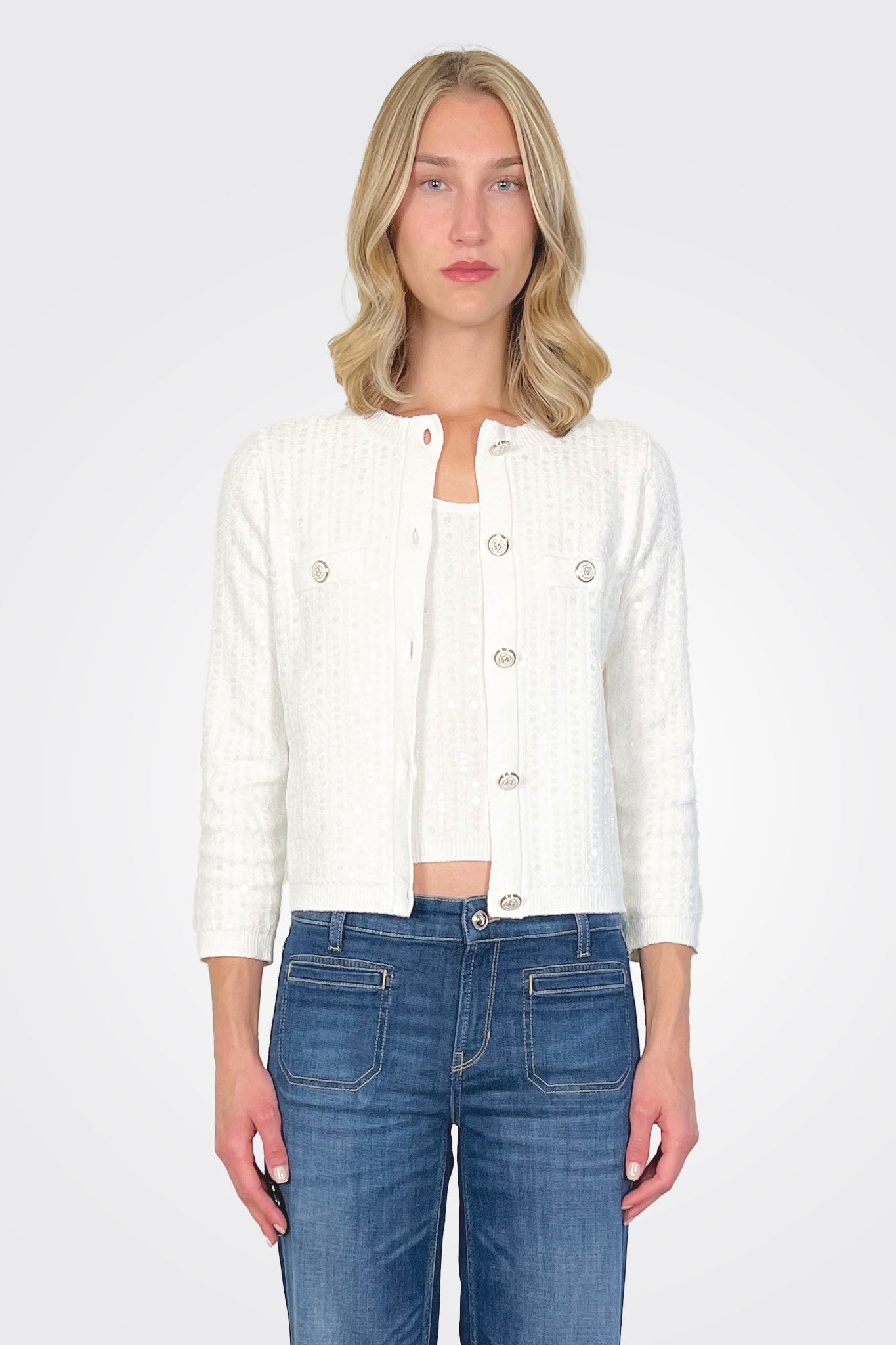 Siena Sequin Embellished Cardigan in Bouclé Knit - Cream by Marella — alternate view