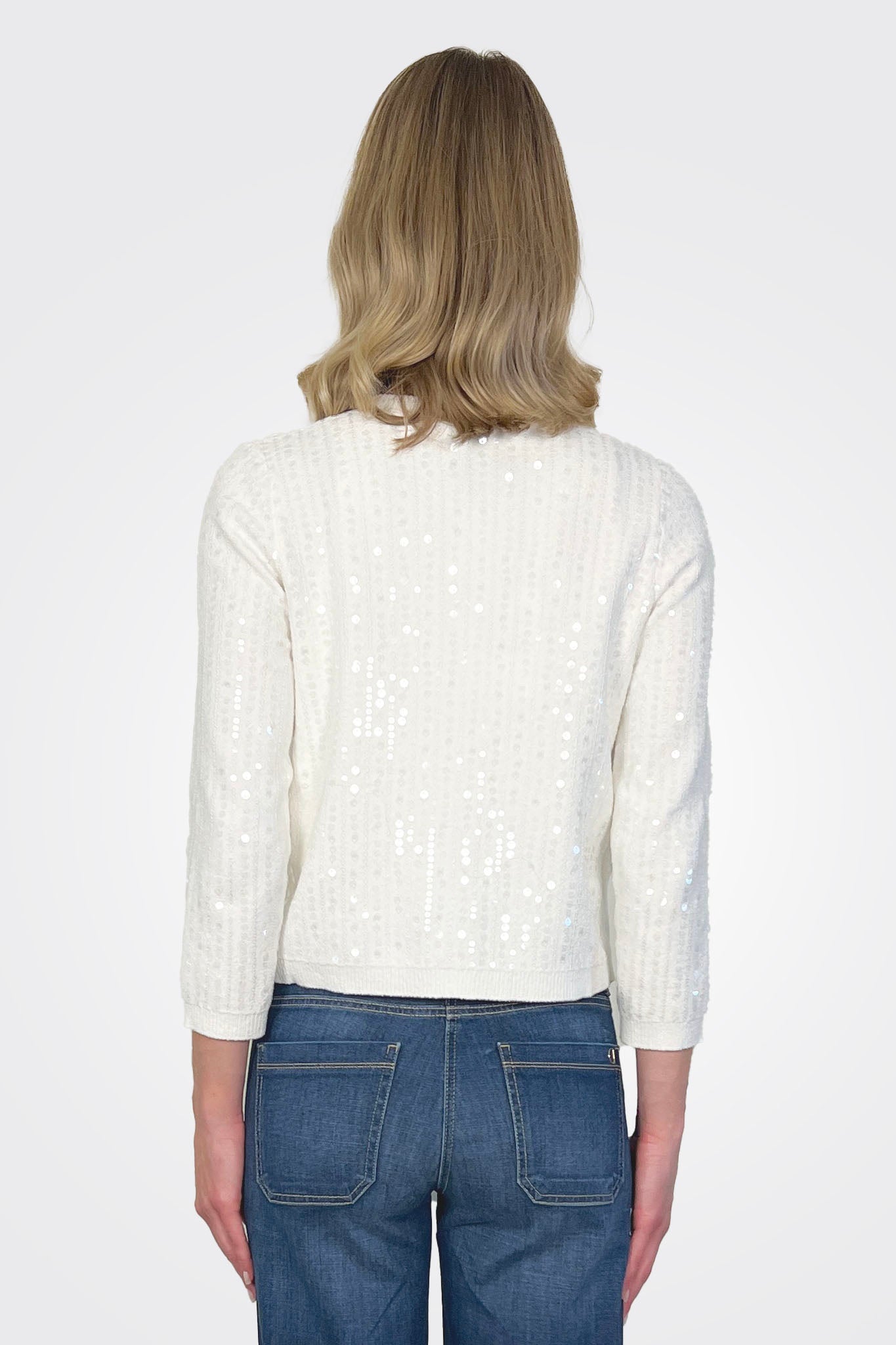 Siena Sequin Embellished Cardigan in Bouclé Knit - Cream by Marella — view 3