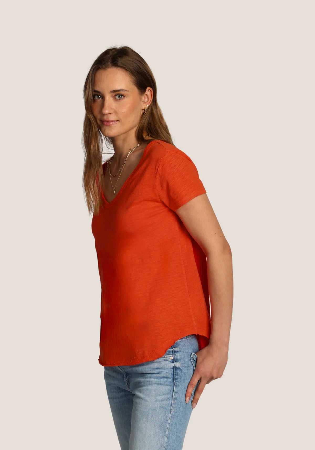 Short Sleeve Deep V Tee - Sienna by Dylan — alternate view