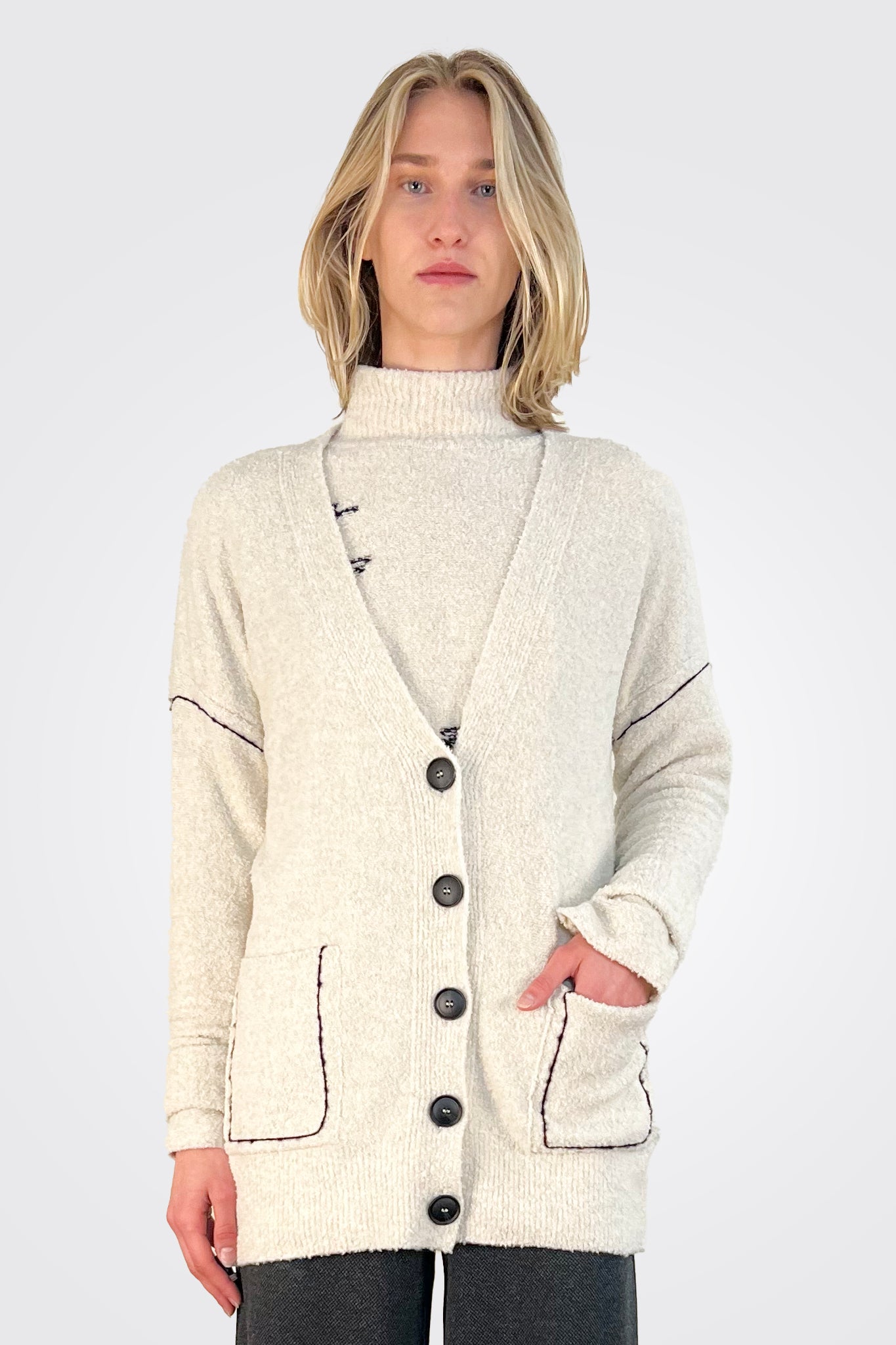 Bouclé Woven Detail Cardigan - Cream Multi by Sita Murt | 25 South Boutiques