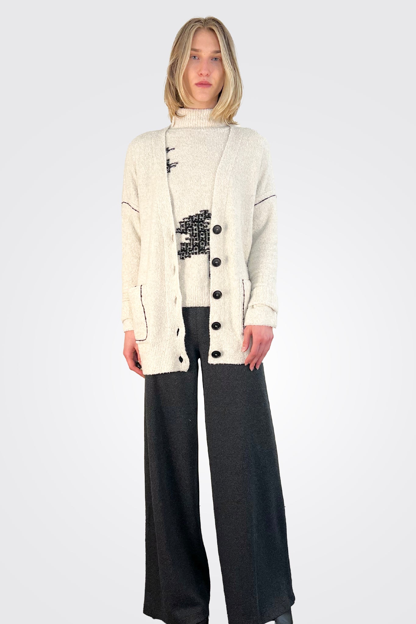 Bouclé Woven Detail Cardigan - Cream Multi by Sita Murt — alternate view