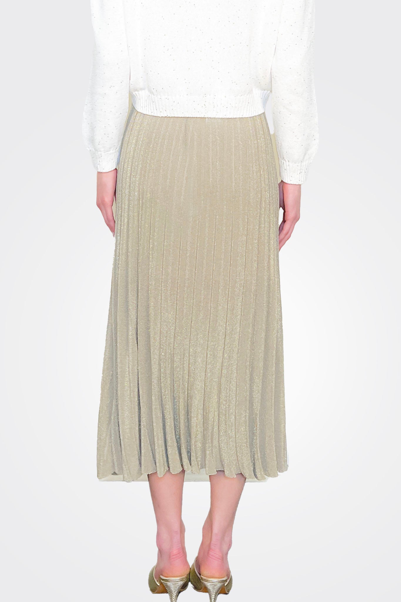 Pleated Midi Skirt - Gold Tan by Gran Sasso — view 3