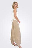 Pleated Lurex Asymmetrical Skirt - Beige by Seventy Venezia — alternate view