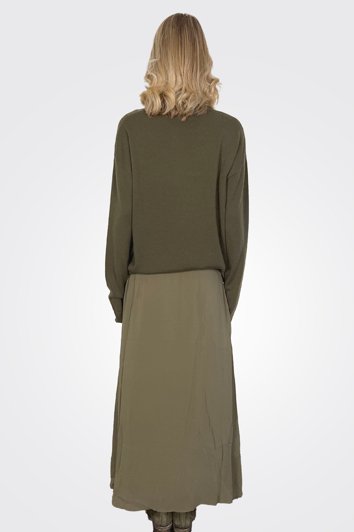 Silk Georgette Pin Tuck Skirt - Pine by Kristensen — view 3