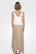 Pleated Lurex Asymmetrical Skirt - Beige by Seventy Venezia — view 3