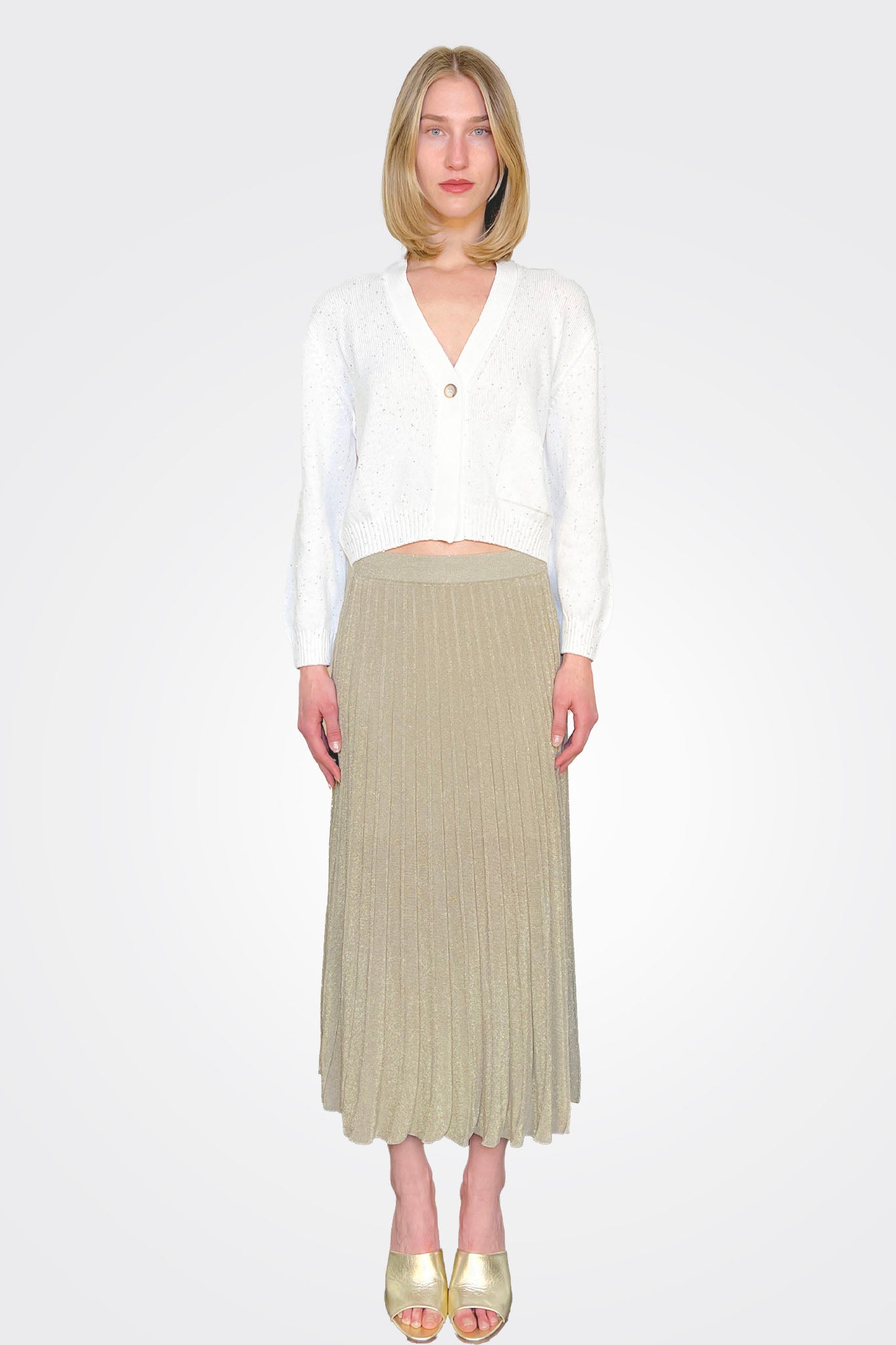 Pleated Midi Skirt - Gold Tan by Gran Sasso | 25 South Boutiques