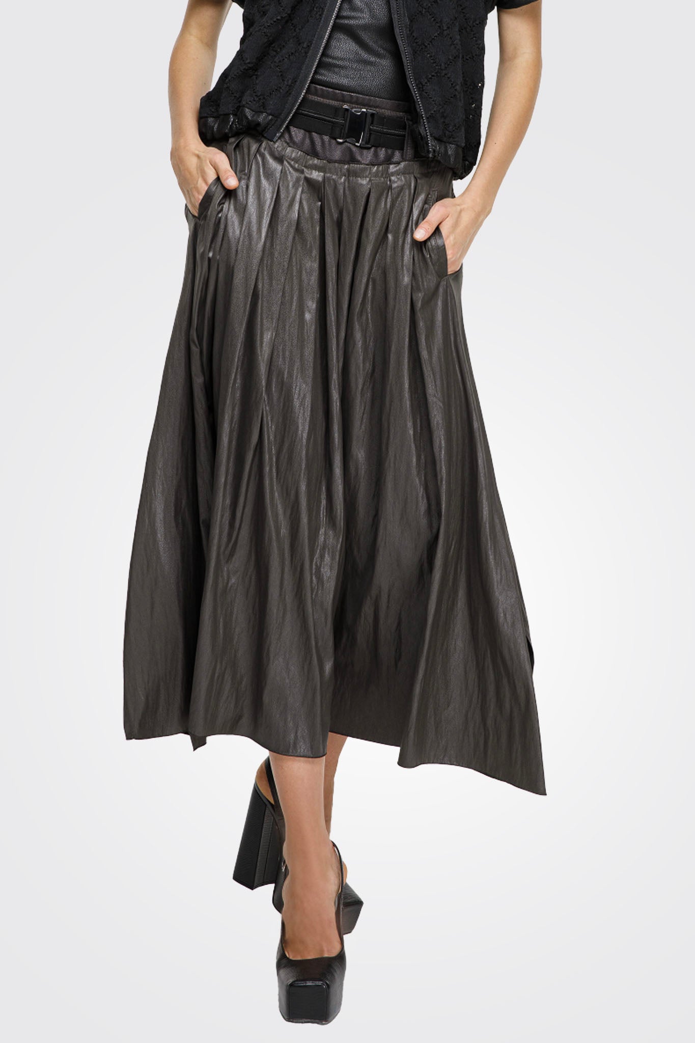 Belted Shiny Maxi Skirt - Ebony by Beate Heymann — alternate view
