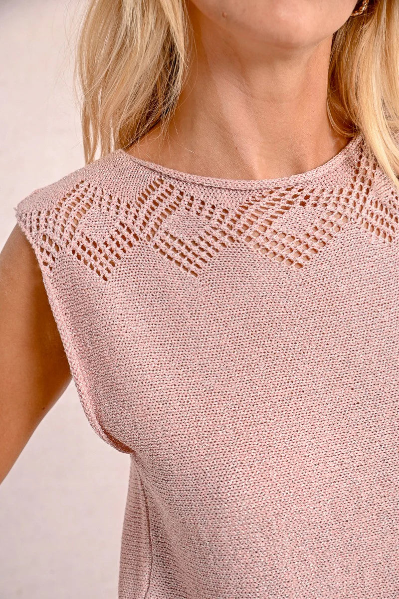 Sleeveless Knit Sweater - Light Pink by Molly Bracken — alternate view