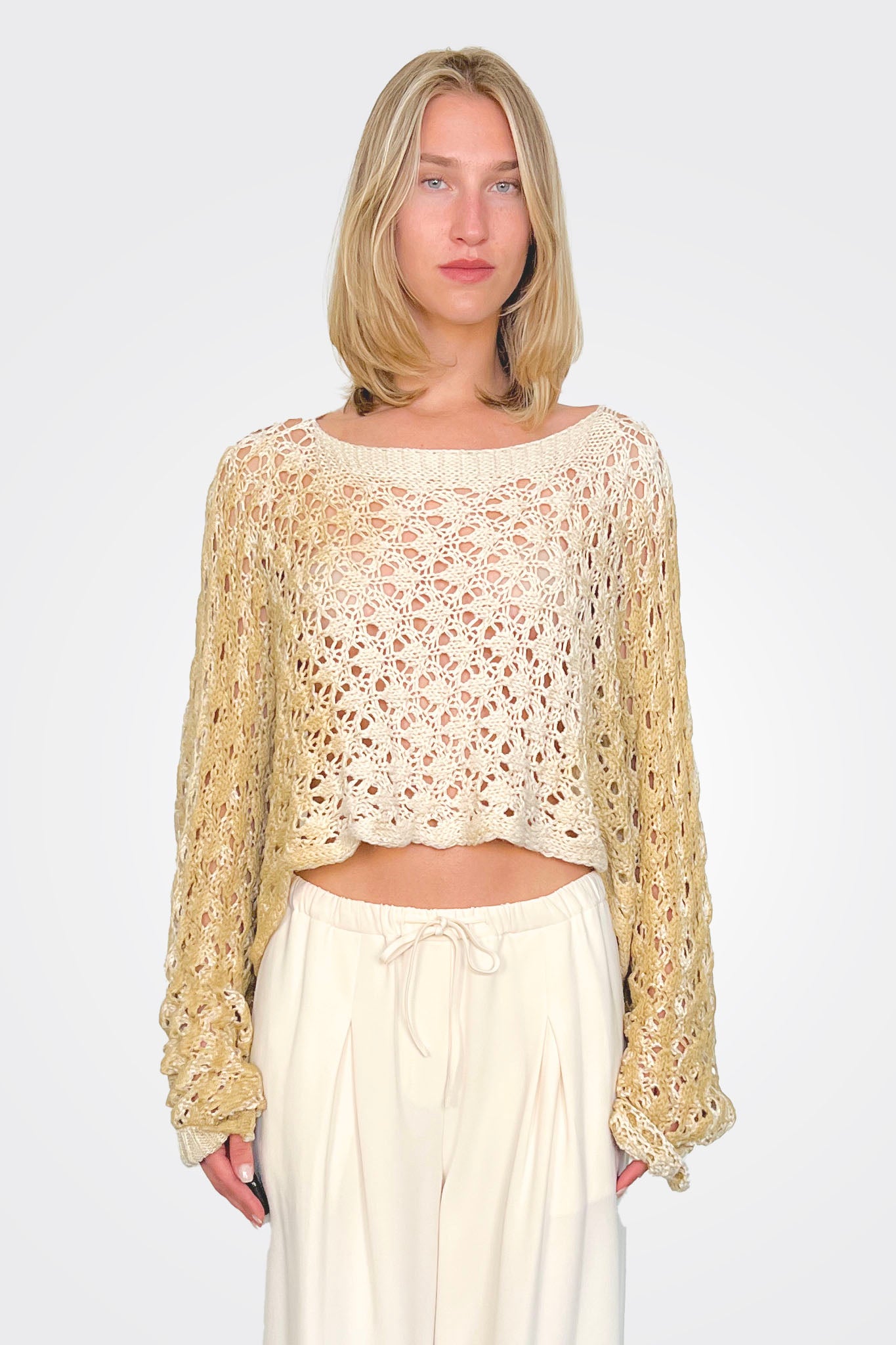 Asymmetrical Maglia Crop Pullover - Sand Shell Spray Gold by Sanctamuerte — alternate view