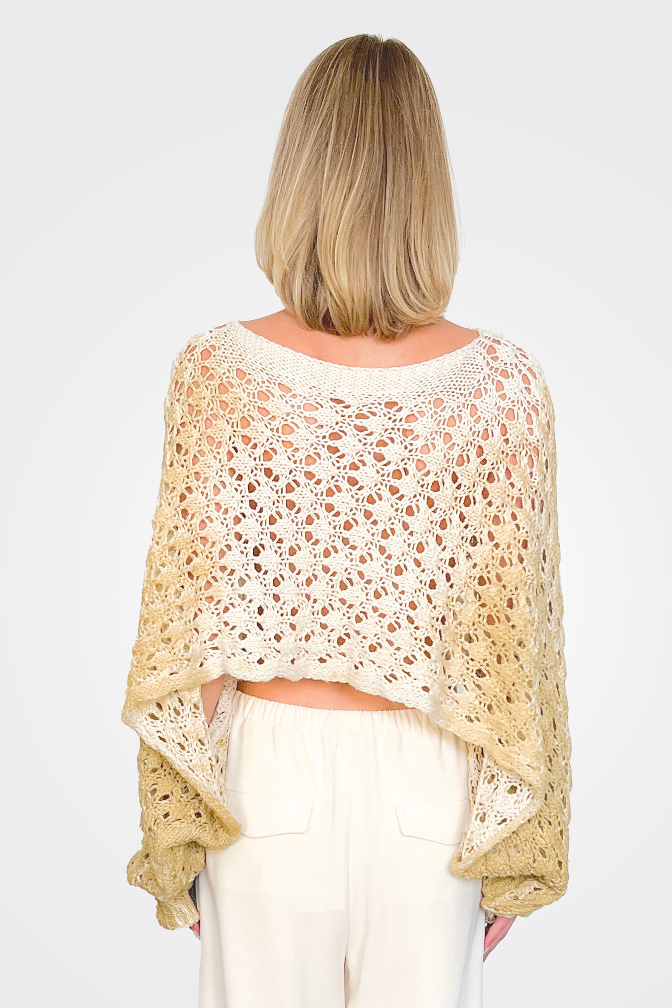 Asymmetrical Maglia Crop Pullover - Sand Shell Spray Gold by Sanctamuerte — view 3