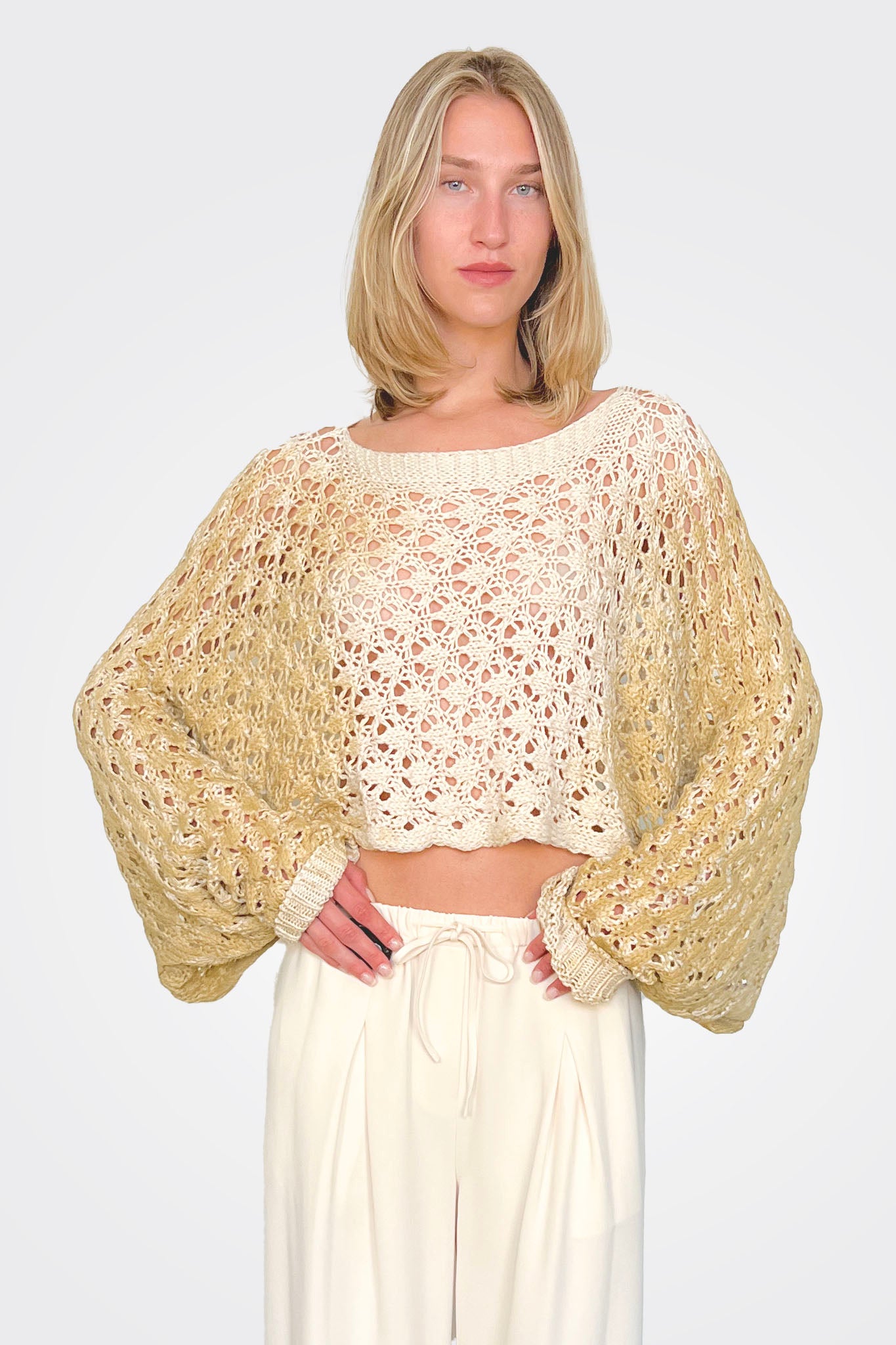 Asymmetrical Maglia Crop Pullover - Sand Shell Spray Gold by Sanctamuerte | 25 South Boutiques