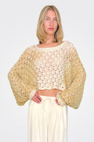 Asymmetrical Maglia Crop Pullover - Sand Shell Spray Gold by Sanctamuerte | 25 South Boutiques