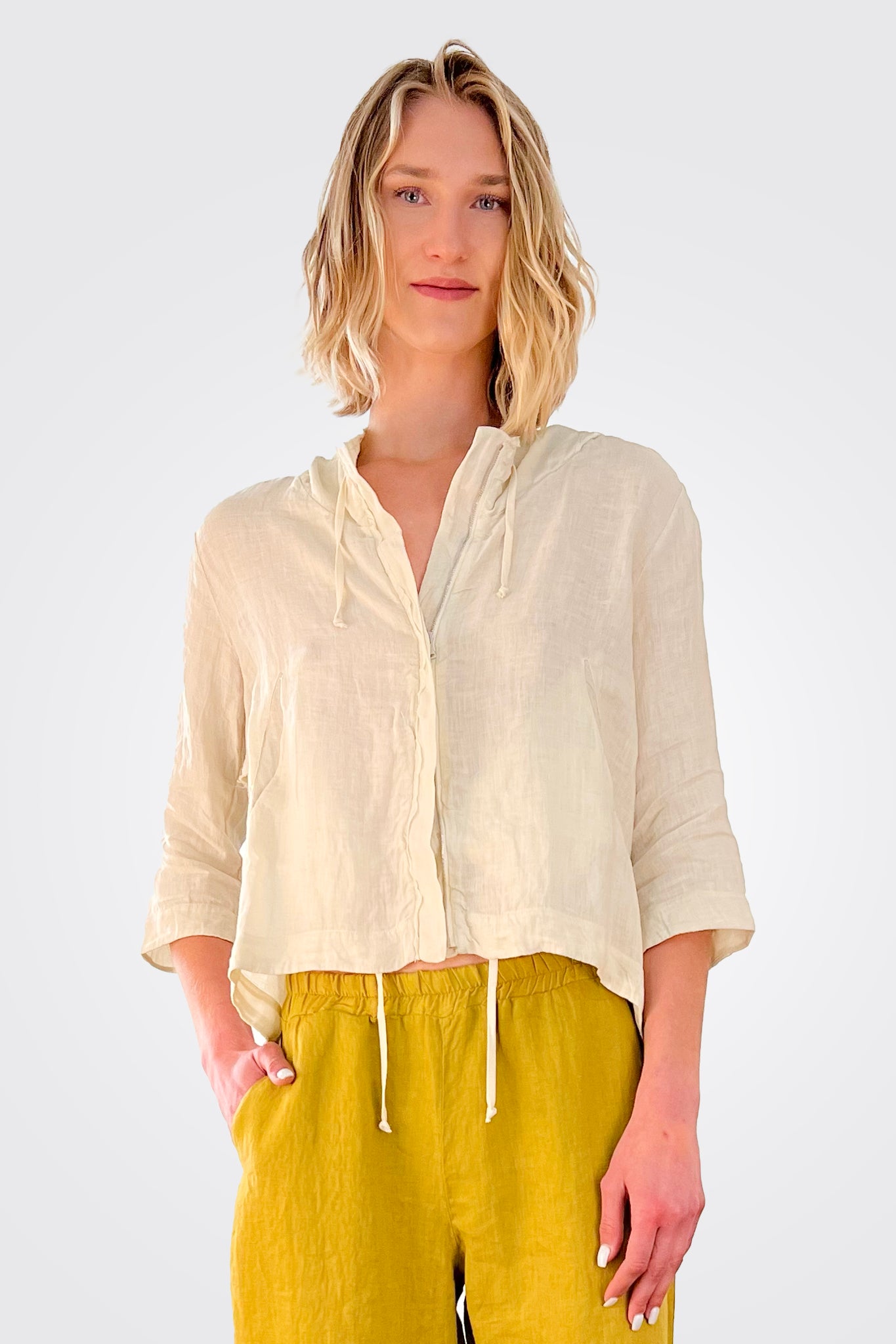 Zipped Hooded Linen Jacket - Sand by Transit Par-Such | 25 South Boutiques