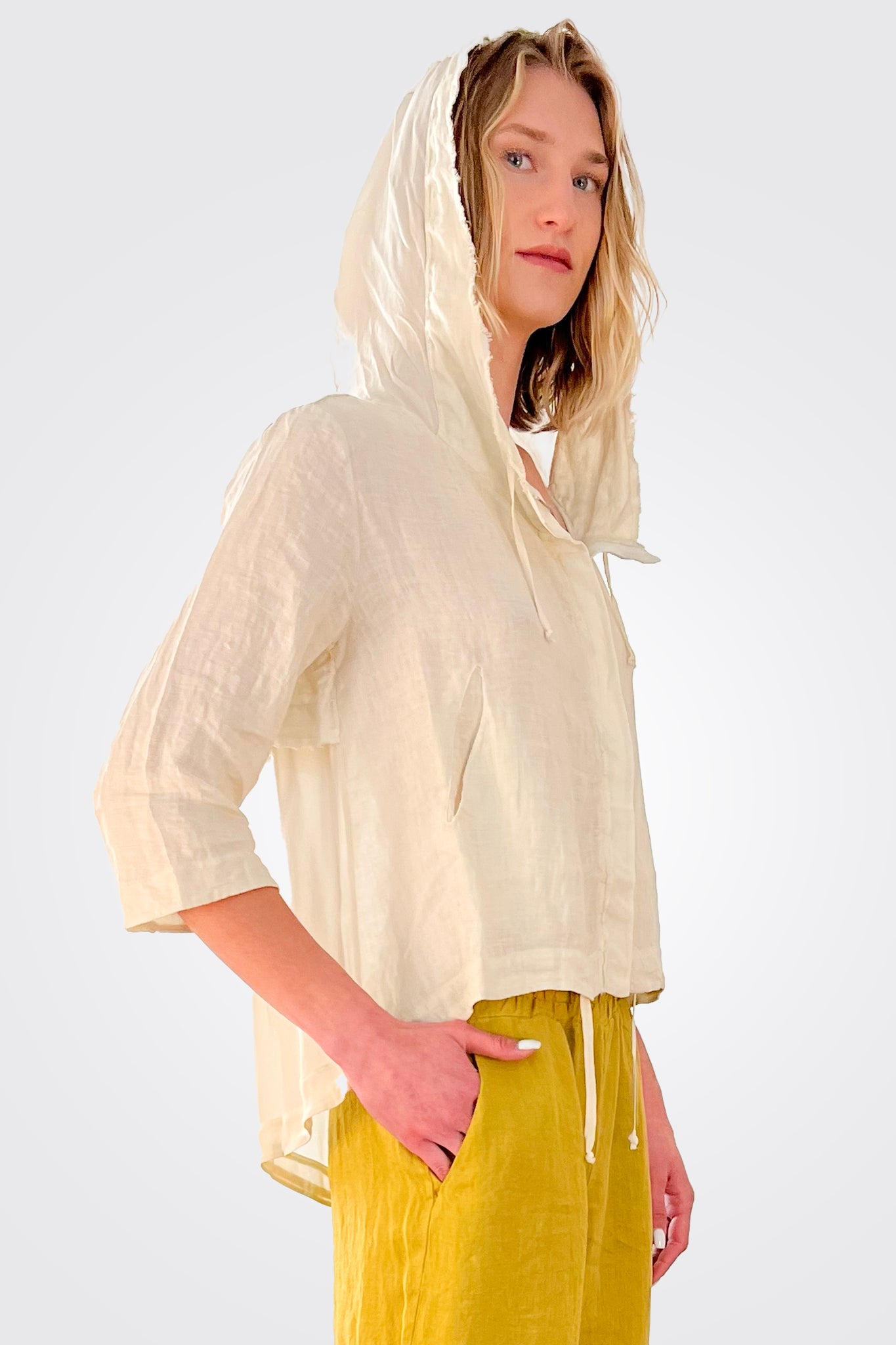Zipped Hooded Linen Jacket - Sand by Transit Par-Such — alternate view