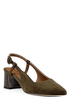 Song Croc Heel - Military Green Suede by Donald Pliner — alternate view